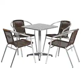 Alamont Home - Lila Outdoor Square Contemporary Aluminum 5 Piece Patio Set - Dark Brown
