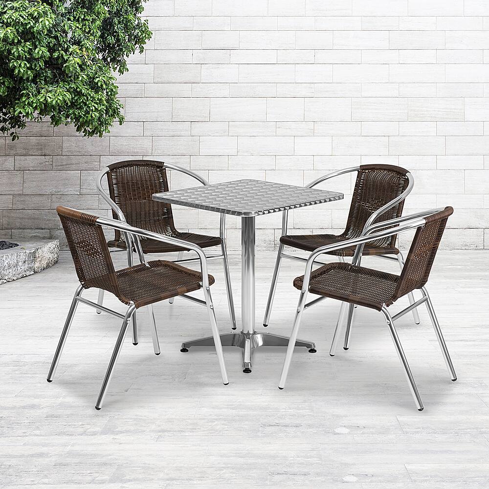 Alt View 11. Alamont Home - Lila Outdoor Square Contemporary Aluminum 5 Piece Patio Set - Dark Brown.