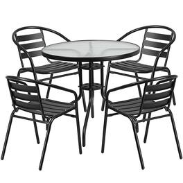 Alamont Home - Lila Outdoor Round Contemporary Metal 5 Piece Patio Set - Clear/Black