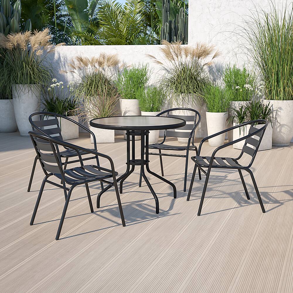 Alt View 11. Alamont Home - Lila Outdoor Round Contemporary Metal 5 Piece Patio Set - Clear/Black.
