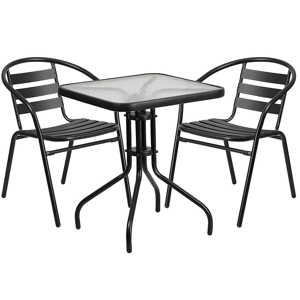 Front. Alamont Home - Lila Outdoor Square Contemporary Aluminum 3 Piece Patio Set - Clear/Black.