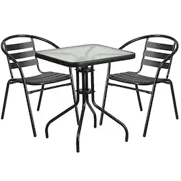 Alamont Home - Lila Outdoor Square Contemporary Aluminum 3 Piece Patio Set - Clear/Black