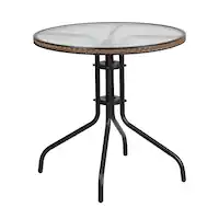Alamont Home - Barker Round Contemporary Patio Table - Clear Top/Dark Brown Rattan - Front_Zoom