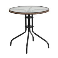 Flash Furniture - Barker Round Contemporary Patio Table - Clear Top/Dark Brown Rattan - Front_Zoom