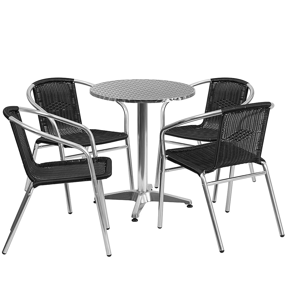 Front. Alamont Home - Lila Outdoor Round Contemporary Aluminum 5 Piece Patio Set - Black.