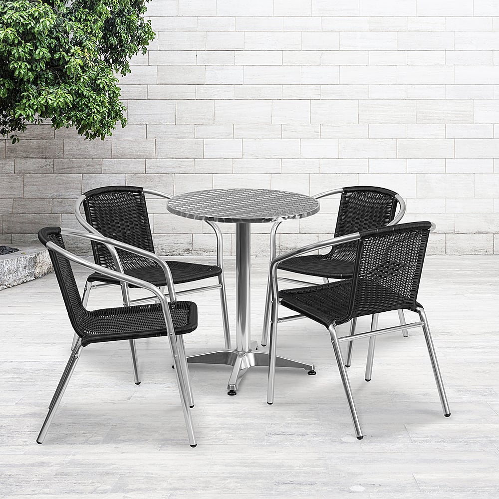 Alt View 11. Alamont Home - Lila Outdoor Round Contemporary Aluminum 5 Piece Patio Set - Black.