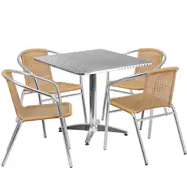 Alamont Home - Lila Outdoor Square Contemporary Aluminum 5 Piece Patio Set - Beige