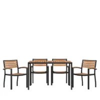 Alamont Home - Lark Outdoor Rectangle Modern  5 Piece Patio Set - Teak - Front_Zoom