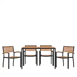 Alamont Home - Lark Outdoor Rectangle Modern 5 Piece Patio Set - Teak