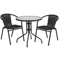 Flash Furniture - Lila Outdoor Round Contemporary Metal 3 Piece Patio Set - Clear Top/Black Rattan - Front_Zoom