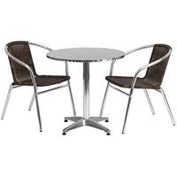 Alamont Home - Lila Outdoor Round Contemporary Aluminum 3 Piece Patio Set - Dark Brown - Front_Zoom