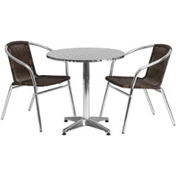 Flash Furniture - Lila Outdoor Round Contemporary Aluminum 3 Piece Patio Set - Dark Brown - Front_Zoom