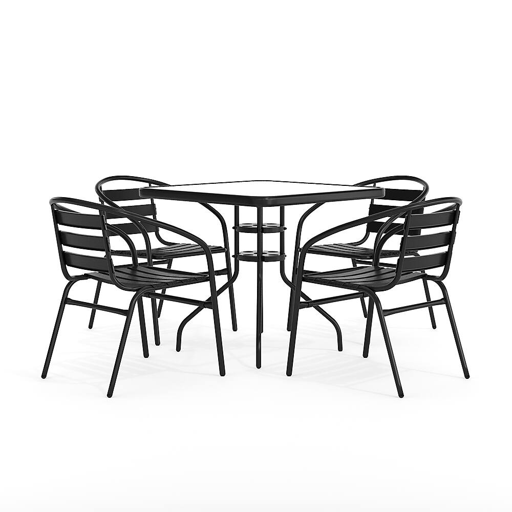 Front. Alamont Home - Lila Outdoor Square Contemporary Aluminum 5 Piece Patio Set - Clear/Black.