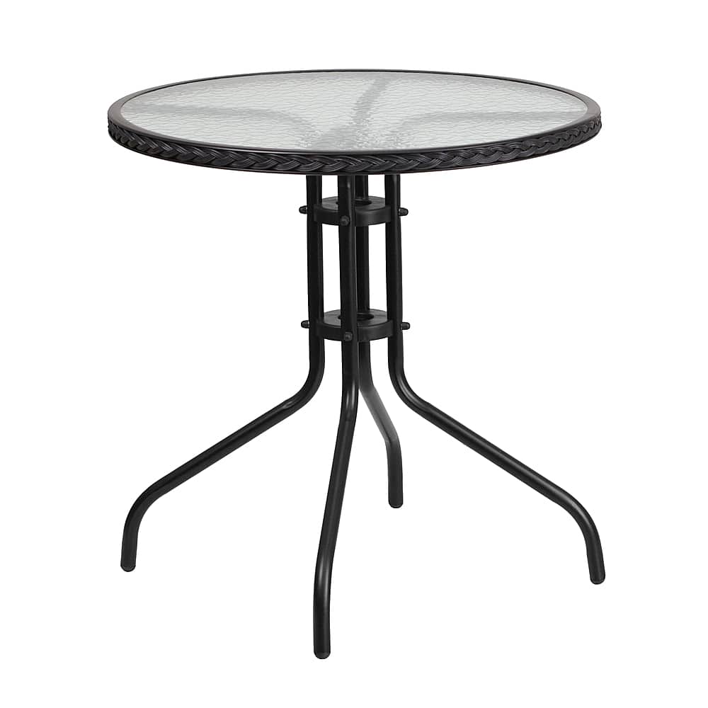 Front. Alamont Home - Barker Round Contemporary Patio Table - Clear Top/Black Rattan - Clear Top/Black Rattan.