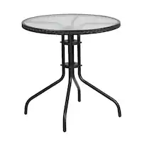Alamont Home - Barker Round Contemporary Patio Table - Clear Top/Black Rattan - Front_Zoom