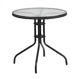 Alamont Home - Barker Round Contemporary Patio Table - Clear Top/Black Rattan