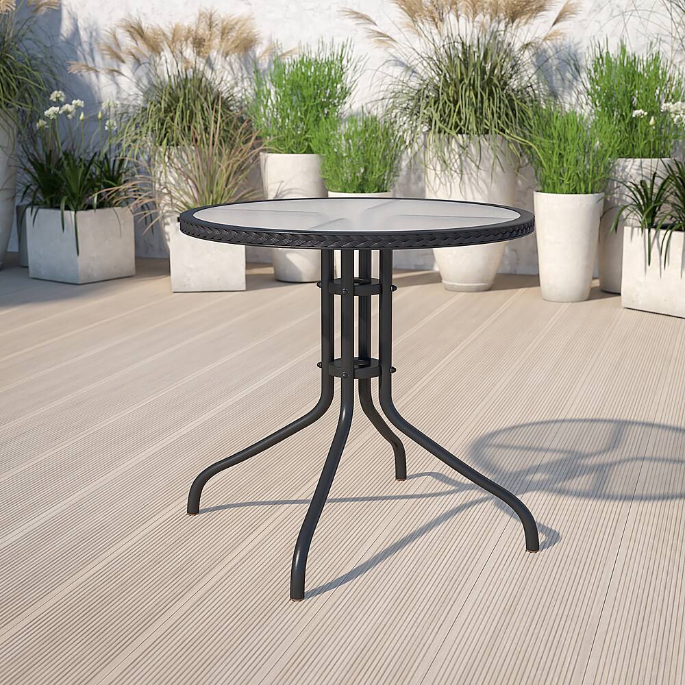 Alt View 11. Alamont Home - Barker Round Contemporary Patio Table - Clear Top/Black Rattan - Clear Top/Black Rattan.