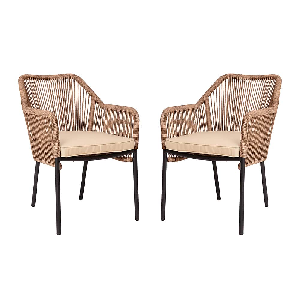 Alamont Home - Kallie Woven Indoor/Outdoor Stacking Club Chairs in Natural - Ivory Cushions-Set of 2 - Natural/Ivory - Front_Zoom