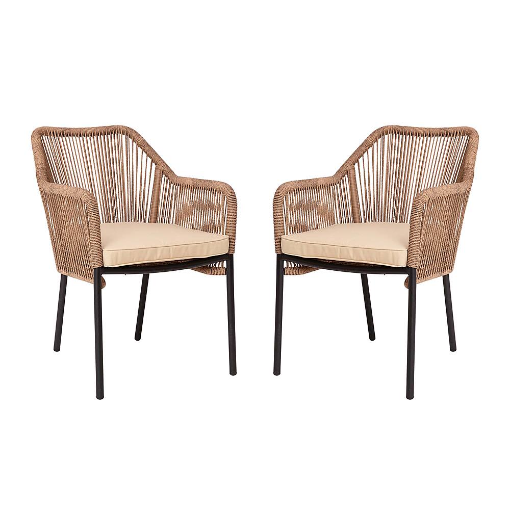 Alamont Home - Kallie Woven Indoor/Outdoor Stacking Club Chairs in Natural - Ivory Cushions-Set of 2 - Natural/Ivory