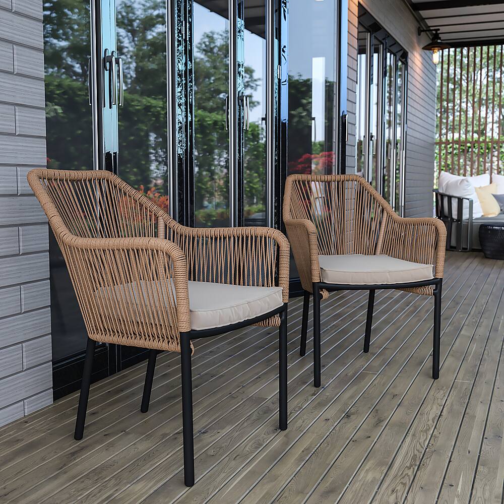 Alt View 12. Alamont Home - Kallie Woven Indoor/Outdoor Stacking Club Chairs in Natural - Ivory Cushions-Set of 2 - Natural/Ivory.