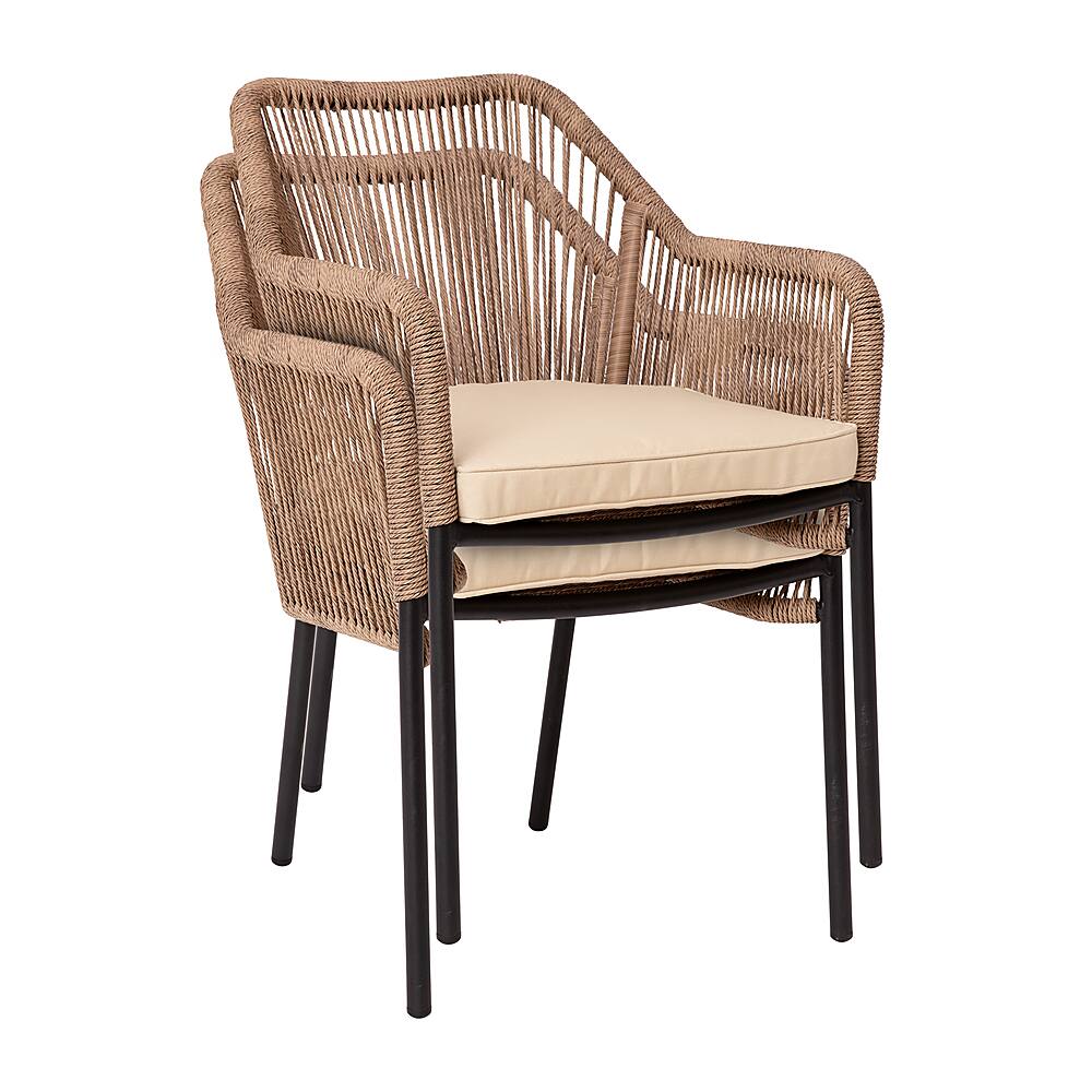 Alt View 15. Alamont Home - Kallie Woven Indoor/Outdoor Stacking Club Chairs in Natural - Ivory Cushions-Set of 2 - Natural/Ivory.