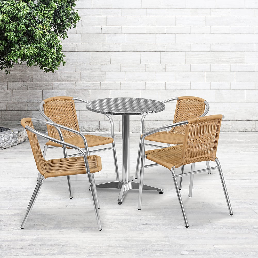 Flash Furniture – Lila Outdoor Round Contemporary Aluminum 5 Piece Patio Set – Beige Sansujyuku sansujyuku.com