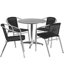 Flash Furniture - Lila Outdoor Round Contemporary Aluminum 5 Piece Patio Set - Black - Front_Zoom