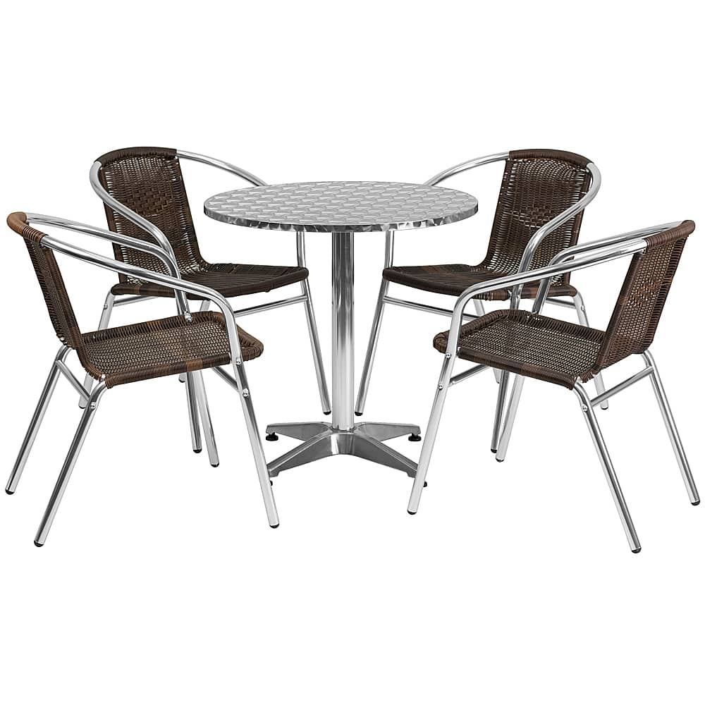 Alamont Home - Lila Outdoor Round Contemporary Aluminum 5 Piece Patio Set - Dark Brown - Front_Zoom
