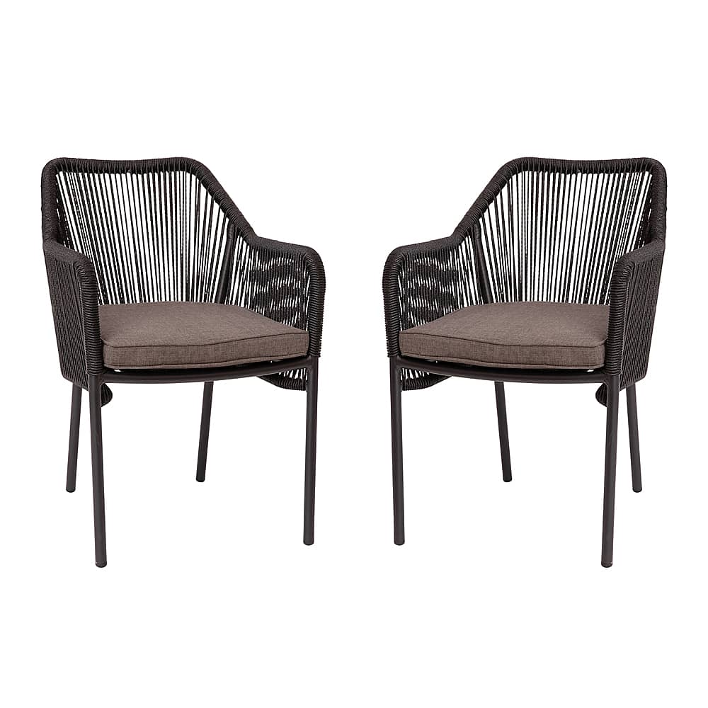 Alamont Home - Kallie Woven Indoor/Outdoor Stacking Club Chairs in Black - Gray Cushions-Set of 2 - Black/Gray - Front_Zoom