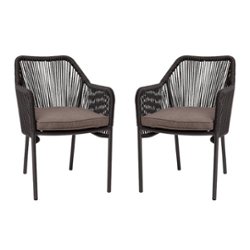 Flash Furniture - Kallie Woven Indoor/Outdoor Stacking Club Chairs in Black - Gray Cushions-Set of 2 - Black/Gray - Front_Zoom