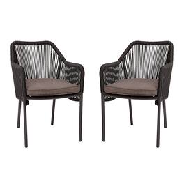 Alamont Home - Kallie Woven Indoor/Outdoor Stacking Club Chairs in Black - Gray Cushions-Set of 2 - Black/Gray