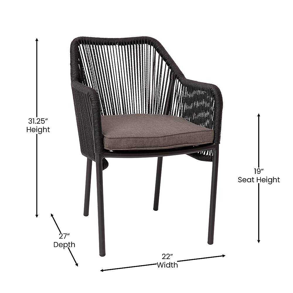 Alt View 13. Alamont Home - Kallie Woven Indoor/Outdoor Stacking Club Chairs in Black - Gray Cushions-Set of 2 - Black/Gray.