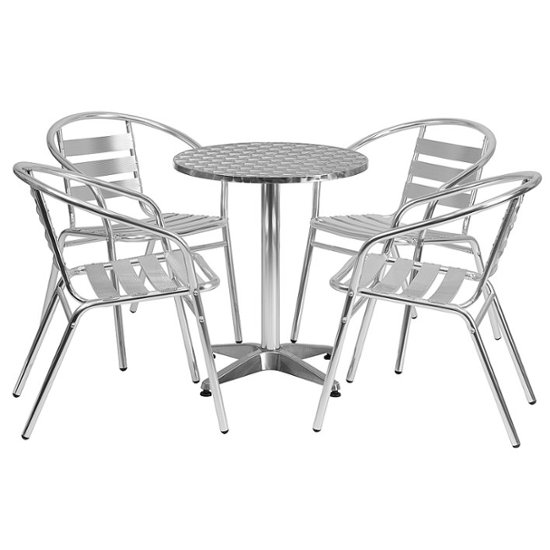 Front. Flash Furniture - Lila Outdoor Round Contemporary Aluminum 5 Piece Patio Set - Aluminum.