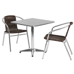 Flash Furniture - Lila Outdoor Square Contemporary Aluminum 3 Piece Patio Set - Dark Brown - Front_Zoom