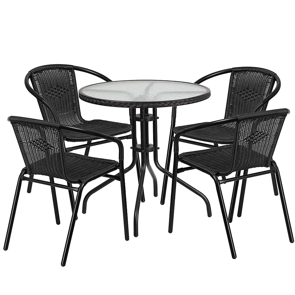 Alamont Home - Lila Outdoor Round Contemporary Metal 5 Piece Patio Set - Clear Top/Black Rattan - Front_Zoom
