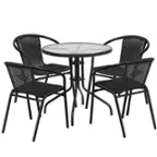 Front. Alamont Home - Lila Outdoor Round Contemporary Metal 5 Piece Patio Set - Clear Top/Black Rattan.
