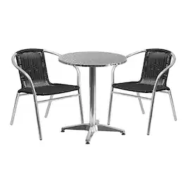 Alamont Home - Lila Outdoor Round Contemporary Aluminum 3 Piece Patio Set - Black