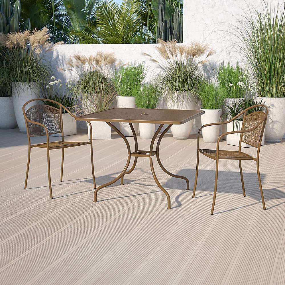 Alt View 11. Alamont Home - Oia Square Contemporary Patio Table - Gold - Gold.