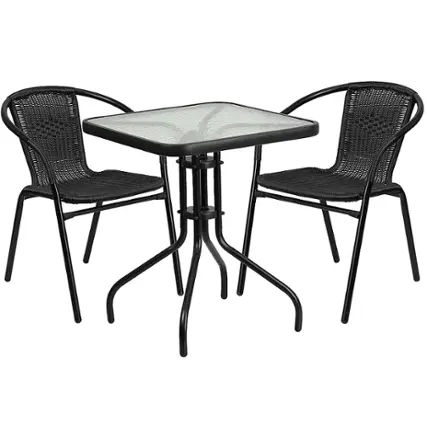 Front. Alamont Home - Lila Outdoor Square Contemporary Metal 3 Piece Patio Set - Clear/Black.