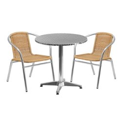 Flash Furniture - Lila Outdoor Round Contemporary Aluminum 3 Piece Patio Set - Beige - Front_Zoom