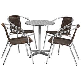 Alamont Home - Lila Outdoor Round Contemporary Aluminum 5 Piece Patio Set - Dark Brown