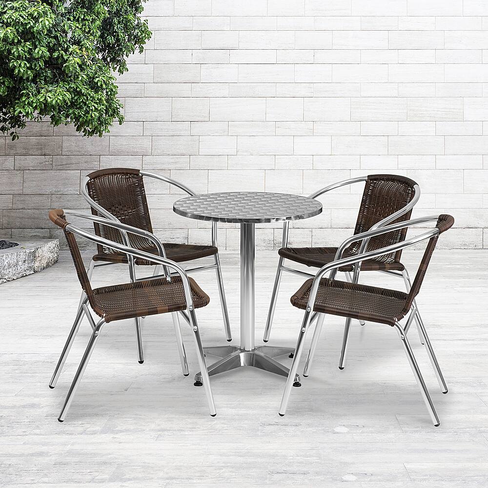 Alt View 11. Alamont Home - Lila Outdoor Round Contemporary Aluminum 5 Piece Patio Set - Dark Brown.