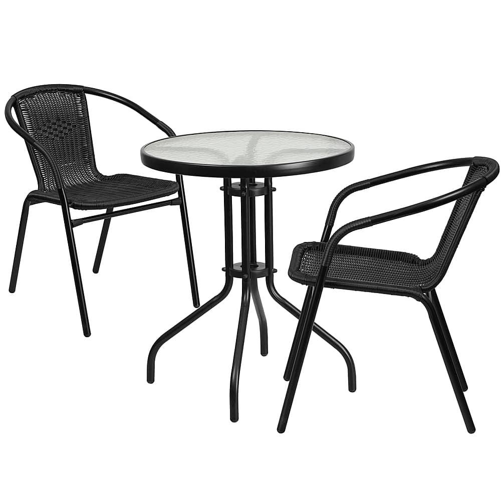 Front. Alamont Home - Lila Outdoor Round Contemporary Metal 3 Piece Patio Set - Clear/Black.