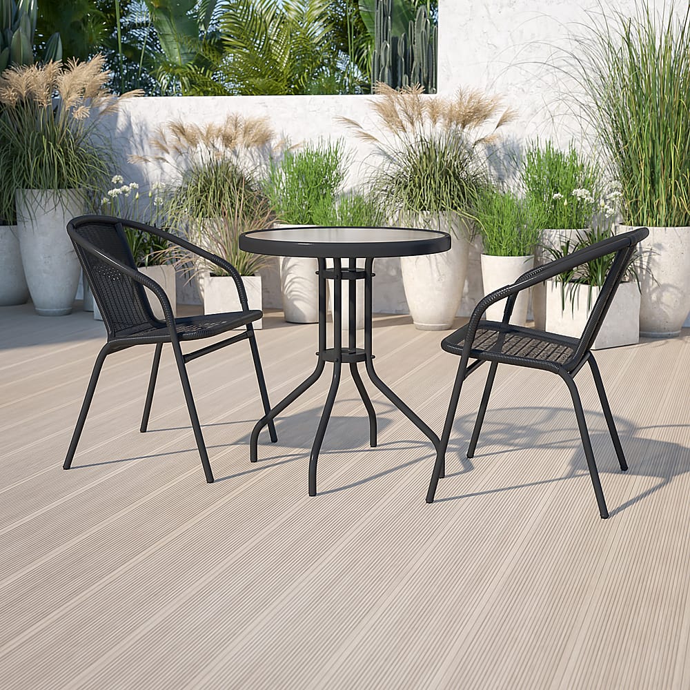 Alt View 11. Alamont Home - Lila Outdoor Round Contemporary Metal 3 Piece Patio Set - Clear/Black.