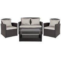 Flash Furniture - Aransas Outdoor Rectangle Contemporary Metal 4 Piece Patio Set - Black - Front_Zoom