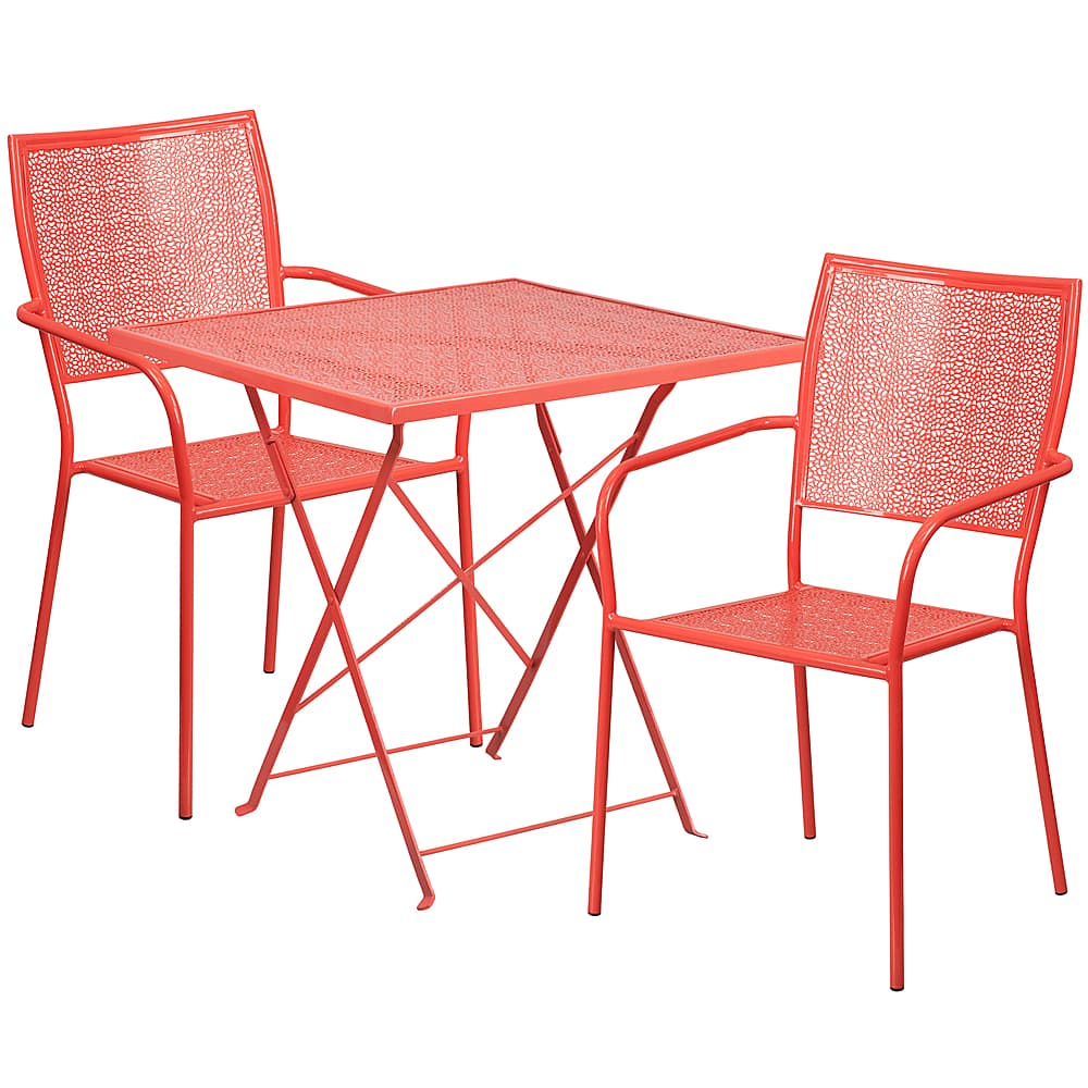 Alamont Home - Oia Outdoor Square Contemporary Metal 3 Piece Patio Set - Coral - Front_Zoom
