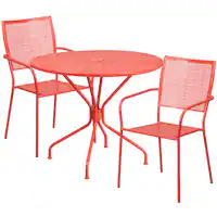 Alamont Home - Oia Outdoor Round Contemporary Metal 3 Piece Patio Set - Coral - Front_Zoom