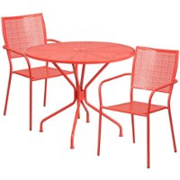 Flash Furniture - Oia Outdoor Round Contemporary Metal 3 Piece Patio Set - Coral - Front_Zoom