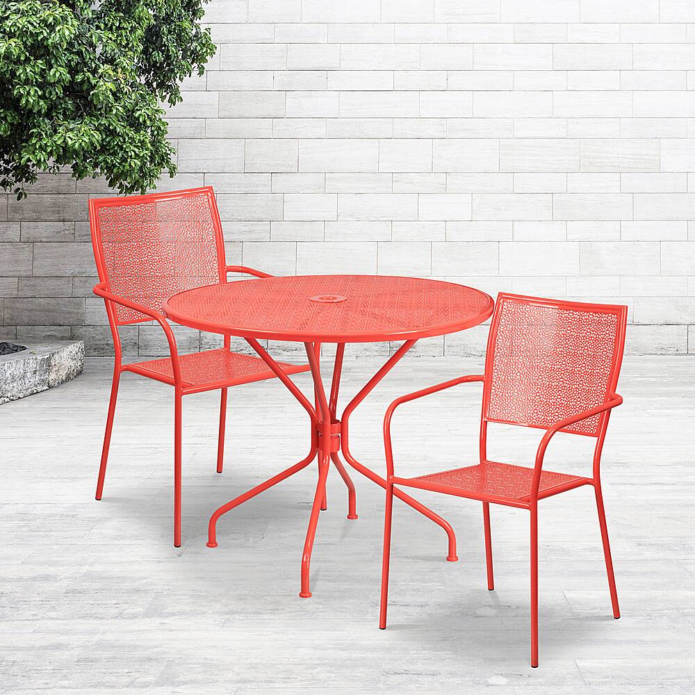 Alt View 11. Alamont Home - Oia Outdoor Round Contemporary Metal 3 Piece Patio Set - Coral.