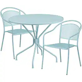 Alamont Home - Oia Outdoor Round Contemporary Metal 3 Piece Patio Set - Sky Blue
